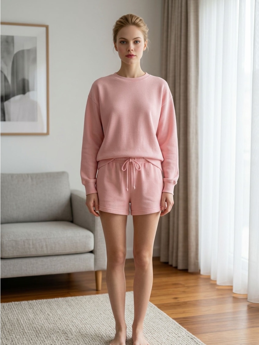 Reflex Pale Pink Crewneck Sweatshirt and Shorts Set